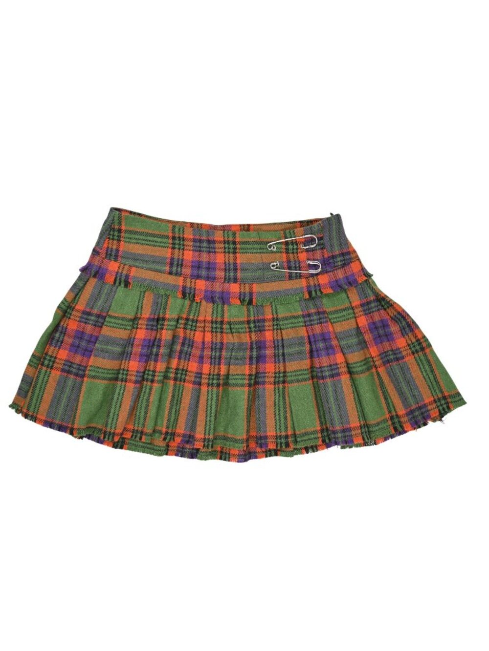 Guizio Pleated Safety Pin Mini Skirt in Green